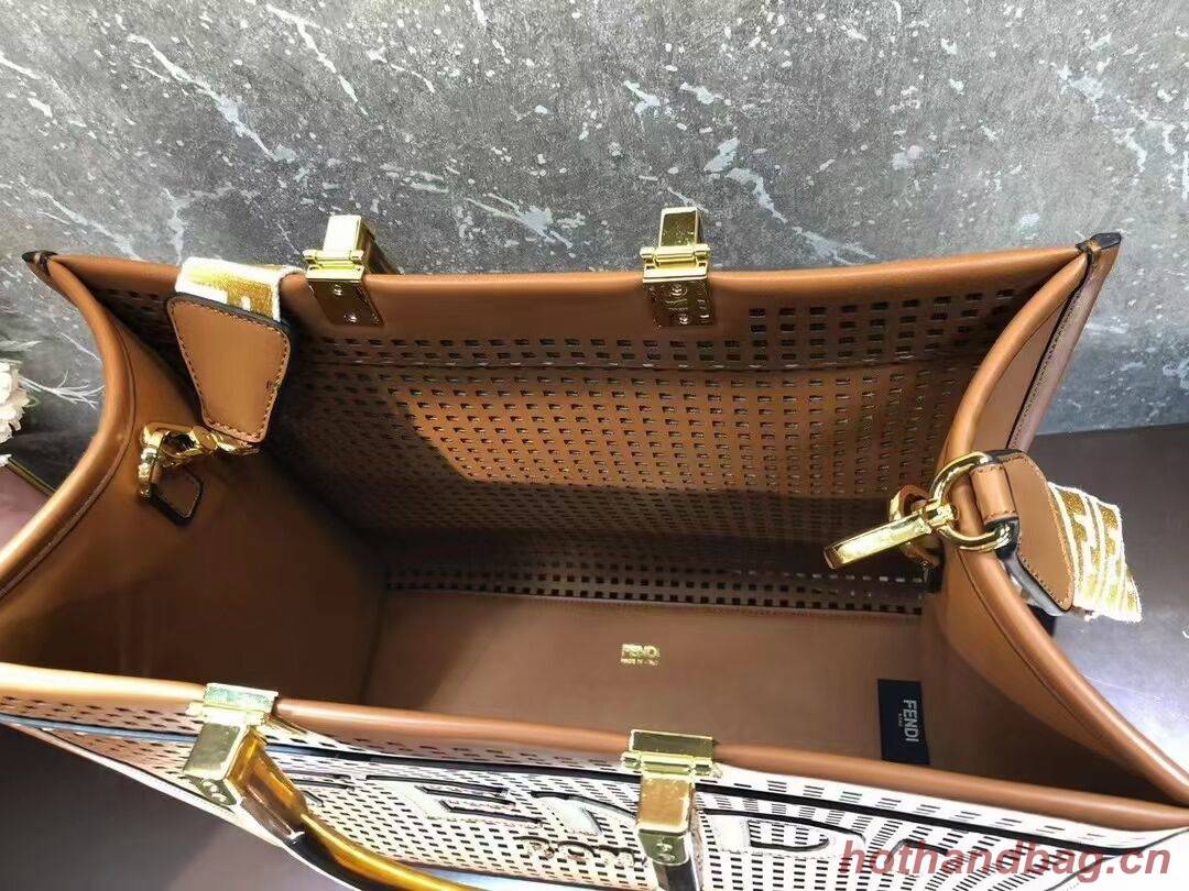 Fendi Sunshine Medium Two-toned perforated leather shopper 8BH386A brown Fendi Sunshine Medium Two-toned perforated leather shopper 8BH386A brown