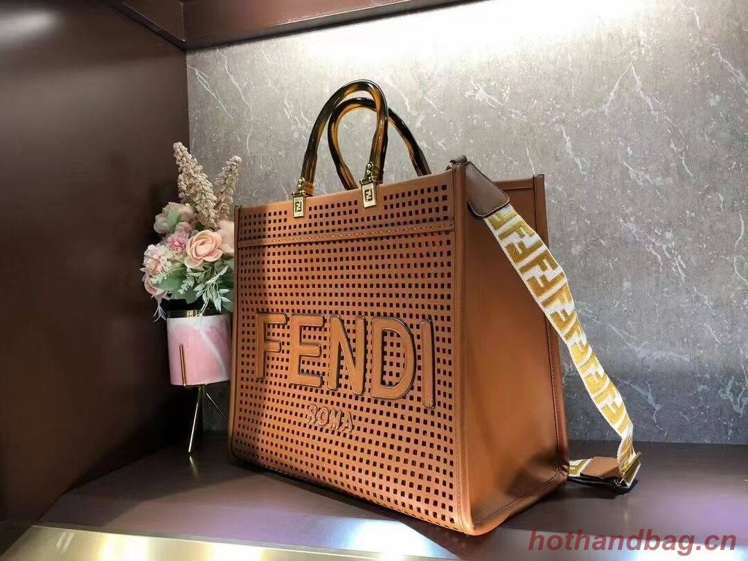 Fendi Sunshine Medium Two-toned perforated leather shopper 8BH386A brown Fendi Sunshine Medium Two-toned perforated leather shopper 8BH386A brown