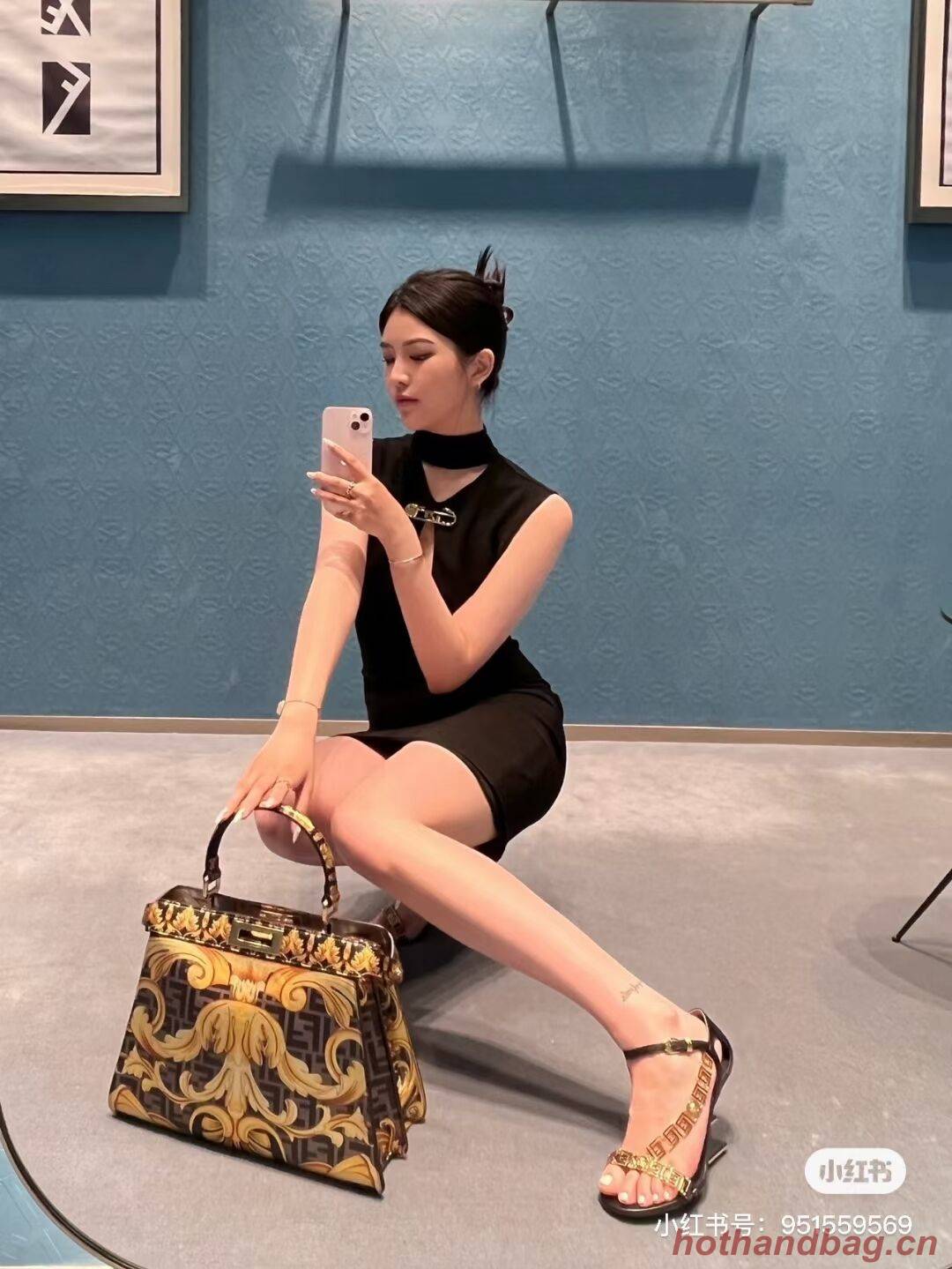 Fendi Peekaboo printed silk bag bag F1951 black Fendi Peekaboo printed silk bag bag F1951 black