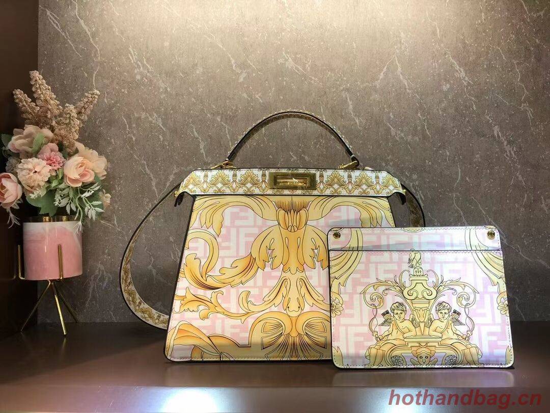 Fendi Peekaboo printed silk bag bag F1951 pink Fendi Peekaboo printed silk bag bag F1951 pink