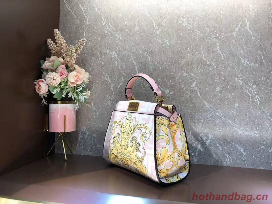 Fendi mini Peekaboo printed silk bag bag F1952 pink Fendi mini Peekaboo printed silk bag bag F1952 pink