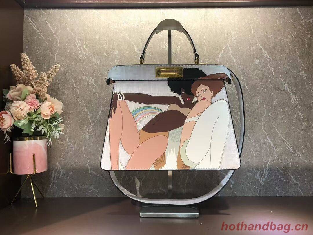 Fendi Peekaboo ISeeU FF printed silk bag F1983 white Fendi Peekaboo ISeeU FF printed silk bag F1983 white