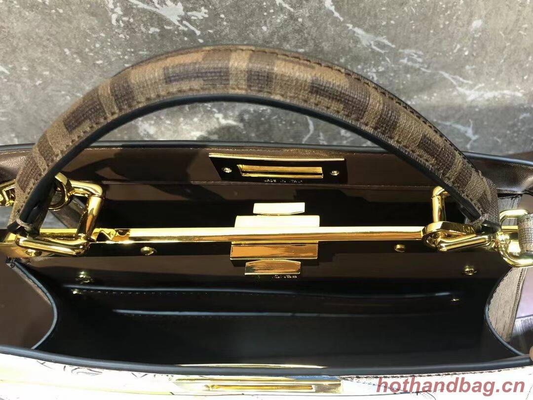 Fendi Peekaboo ISeeU FF printed silk bag F1983 brown Fendi Peekaboo ISeeU FF printed silk bag F1983 brown