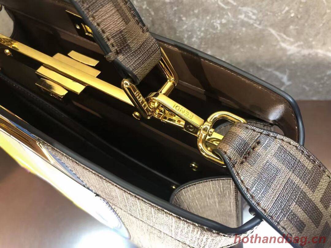 Fendi Peekaboo ISeeU FF printed silk bag F1983 brown Fendi Peekaboo ISeeU FF printed silk bag F1983 brown