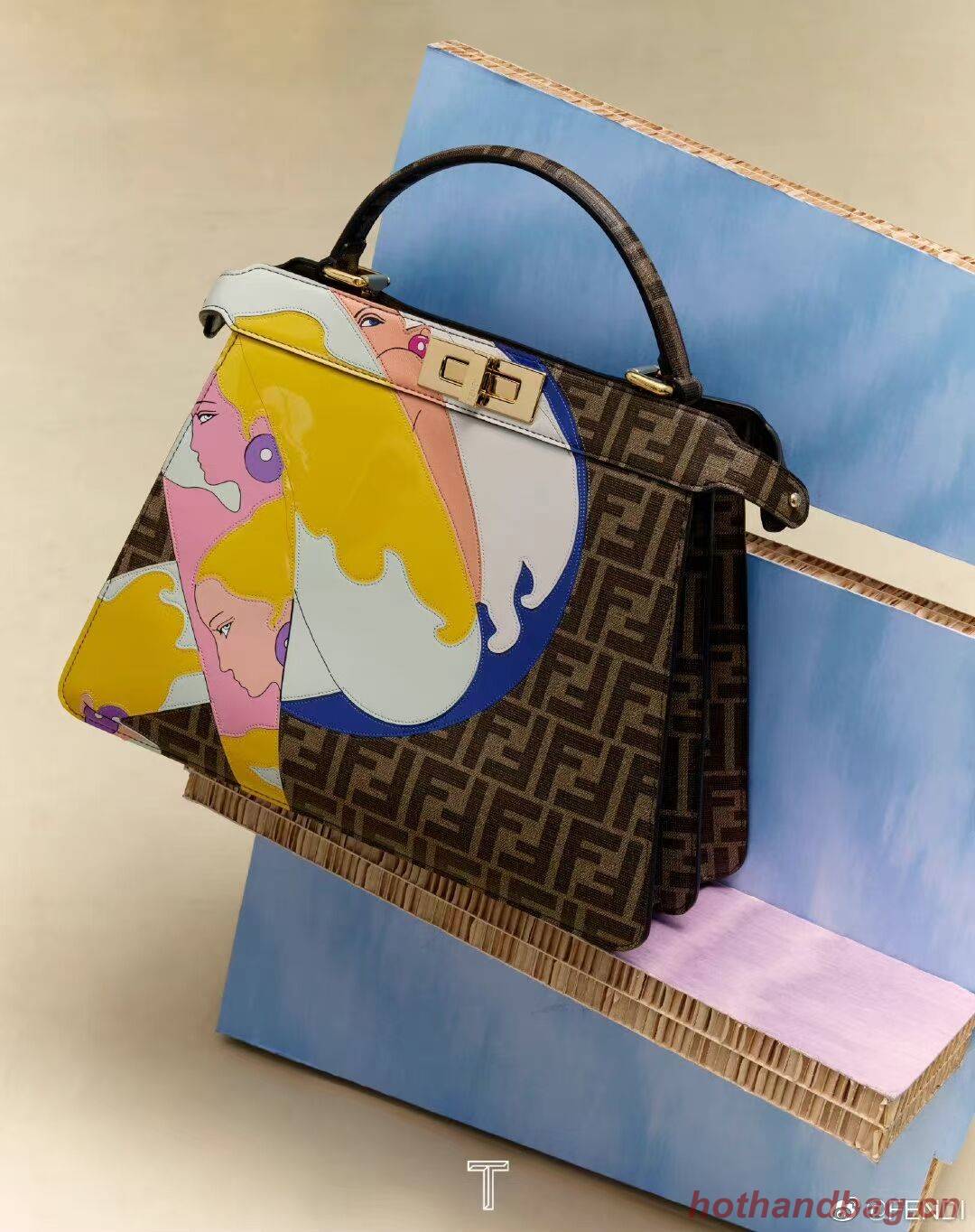 Fendi Peekaboo ISeeU FF printed silk bag F1983 brown Fendi Peekaboo ISeeU FF printed silk bag F1983 brown