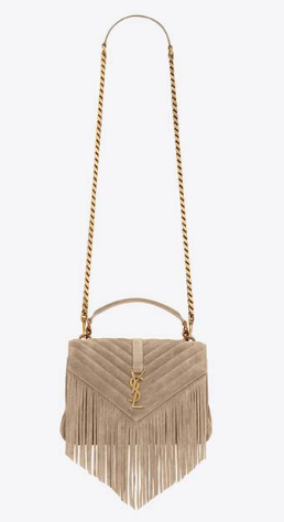 SAINT LAURENT COLLEGE MEDIUM CHAIN BAG IN LIGHT SUEDE WITH FRINGES 5317050 DUSTY GREY