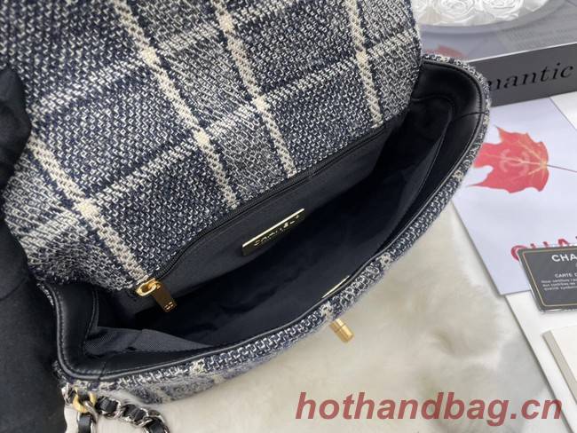 CHANEL 19 Flap Bag Wool Tweed & gold-Finish Metal AS1160 gray