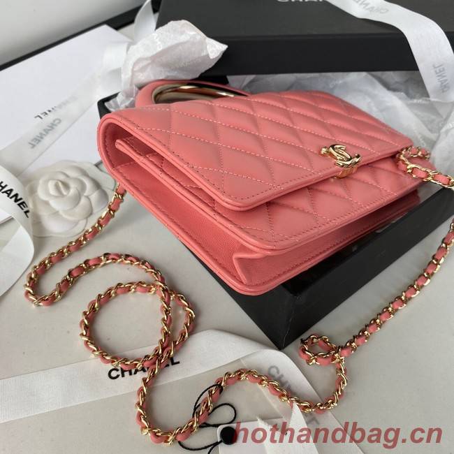 CHANEL WALLET ON CHAIN Lambskin & Gold-Tone Metal AP2844 pink
