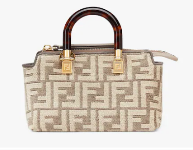 Fendi By The Way Mini Small Boston bag in dove gray tapestry fabric 8BS067A Fendi By The Way Mini Small Boston bag in dove gray tapestry fabric 8BS067A