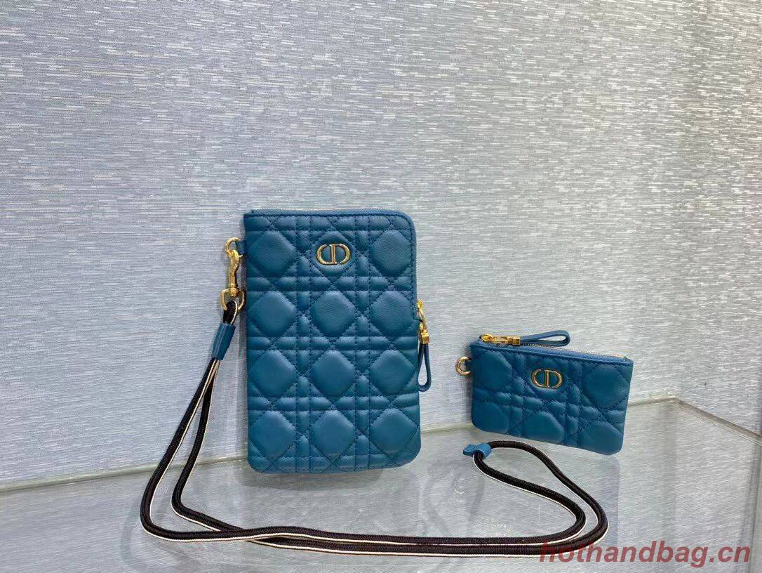 DIOR CARO MULTIFUNCTIONAL POUCH Supple Cannage Calfskin S5036UW Blue DIOR CARO MULTIFUNCTIONAL POUCH Supple Cannage Calfskin S5036UW Blue