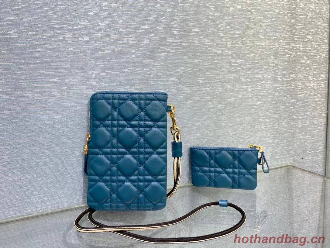 DIOR CARO MULTIFUNCTIONAL POUCH Supple Cannage Calfskin S5036UW Blue DIOR CARO MULTIFUNCTIONAL POUCH Supple Cannage Calfskin S5036UW Blue