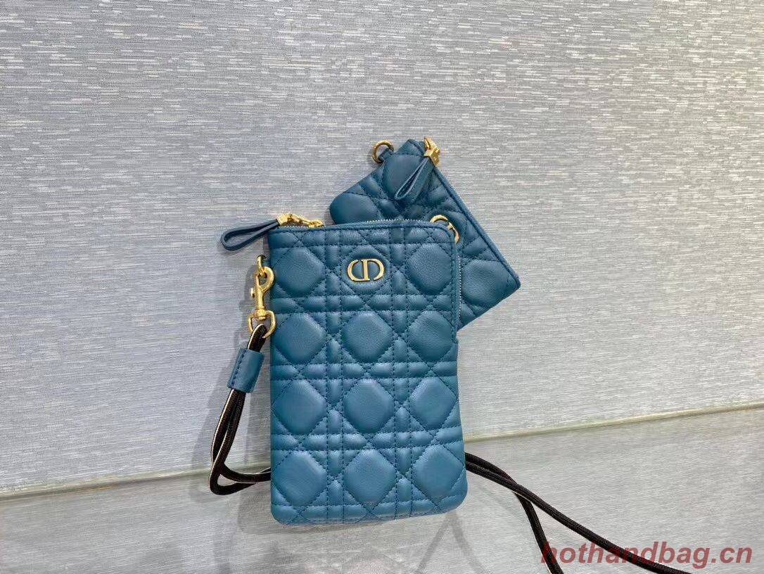 DIOR CARO MULTIFUNCTIONAL POUCH Supple Cannage Calfskin S5036UW Blue DIOR CARO MULTIFUNCTIONAL POUCH Supple Cannage Calfskin S5036UW Blue