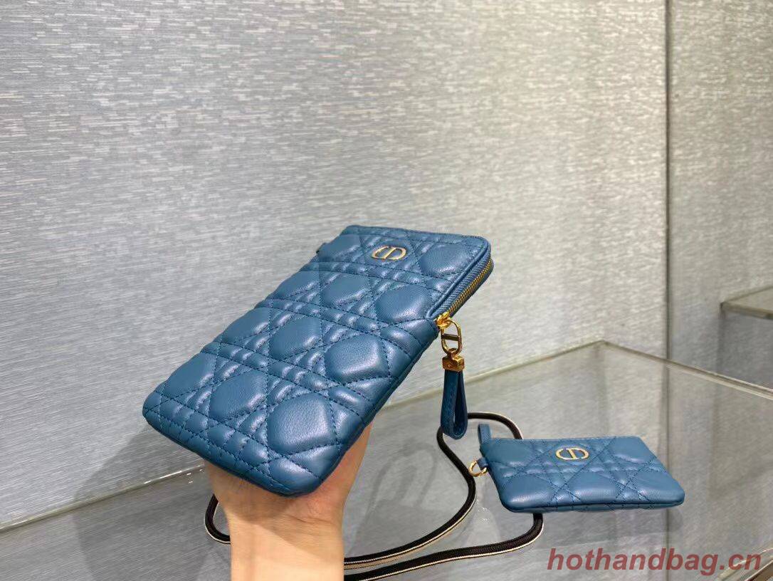 DIOR CARO MULTIFUNCTIONAL POUCH Supple Cannage Calfskin S5036UW Blue DIOR CARO MULTIFUNCTIONAL POUCH Supple Cannage Calfskin S5036UW Blue