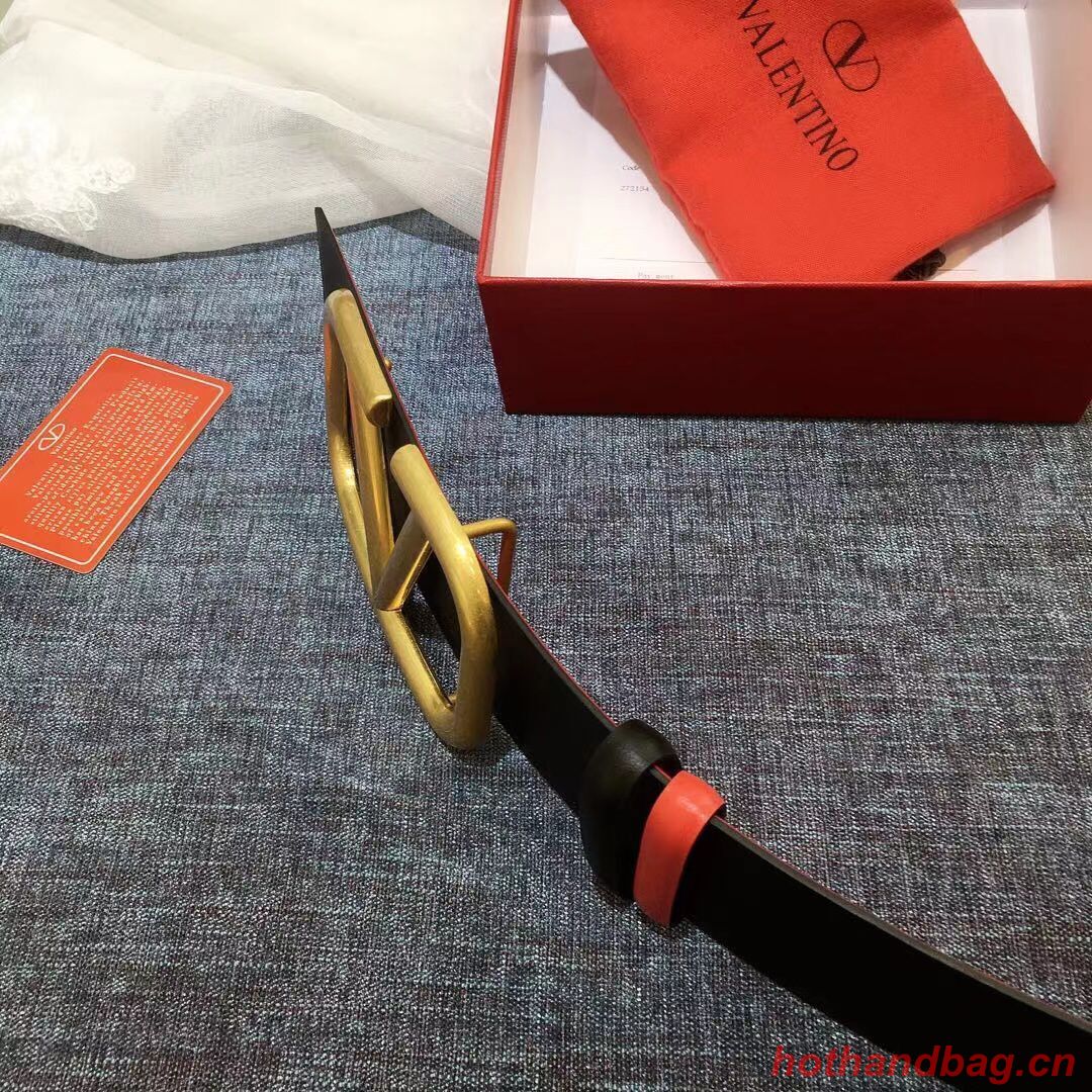 Valentino Original Calf Leather Belt 7.0CM V96783-2 Black&Red Valentino Original Calf Leather Belt 7.0CM V96783-2 Black&Red