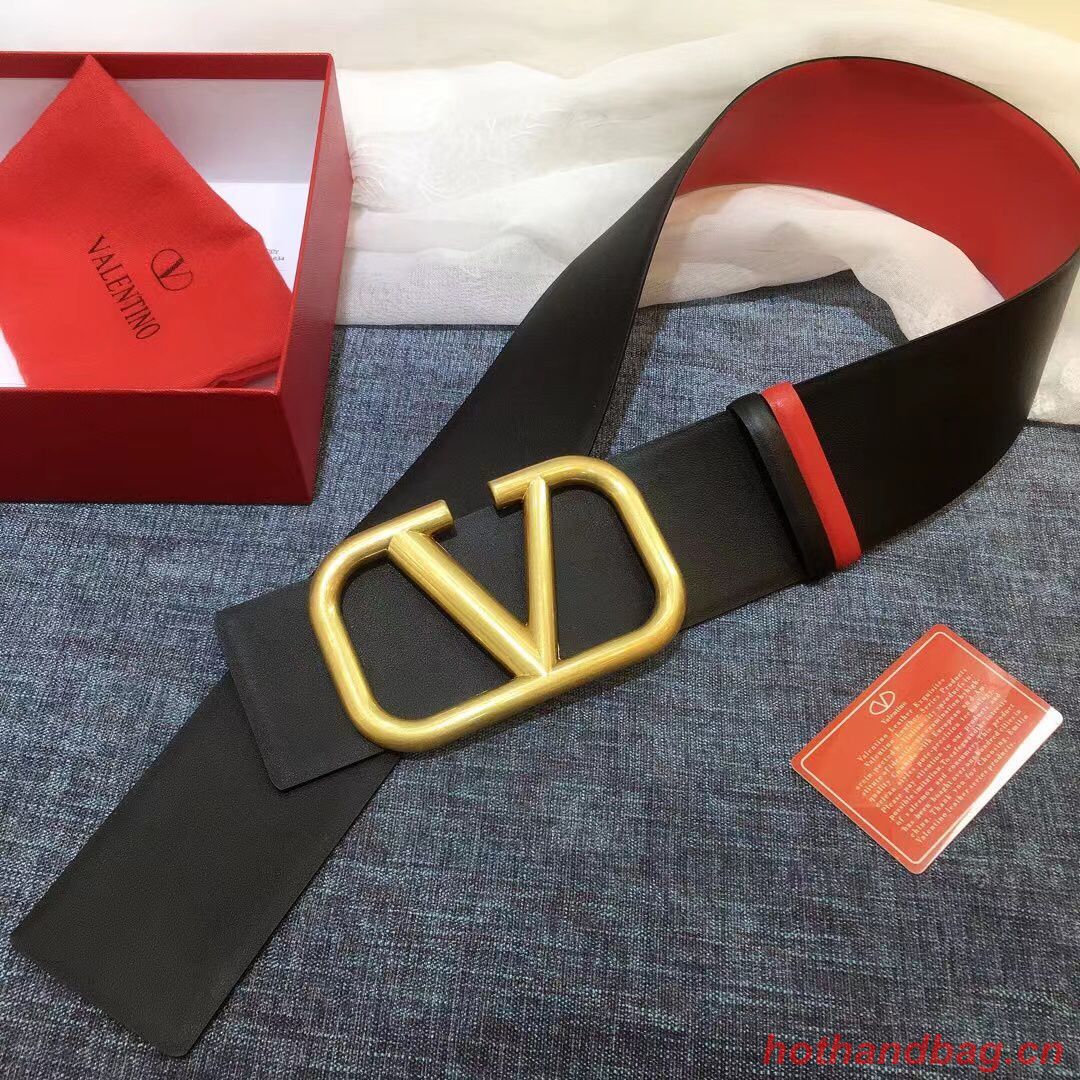 Valentino Original Calf Leather Belt 7.0CM V96783-2 Black&Red Valentino Original Calf Leather Belt 7.0CM V96783-2 Black&Red