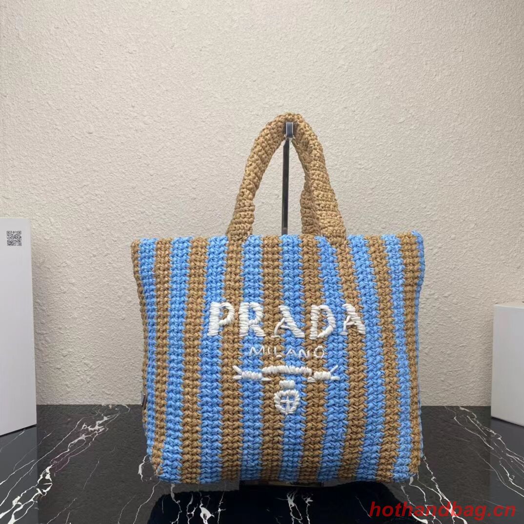 Prada Raffia tote bag 1NE229 light blue