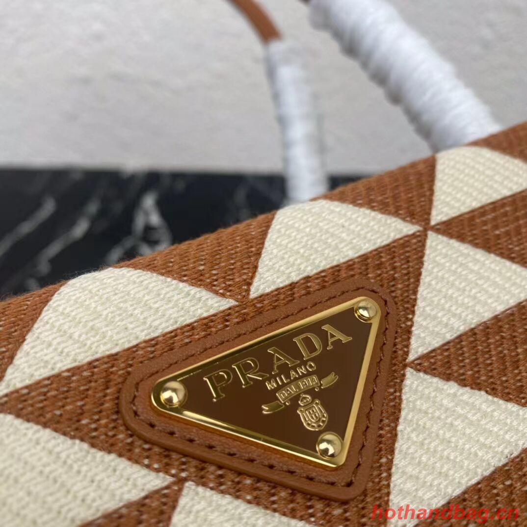 Prada Small embroidered fabric Symbole bag 1BA368 white&brown Prada Small embroidered fabric Symbole bag 1BA368 white&brown