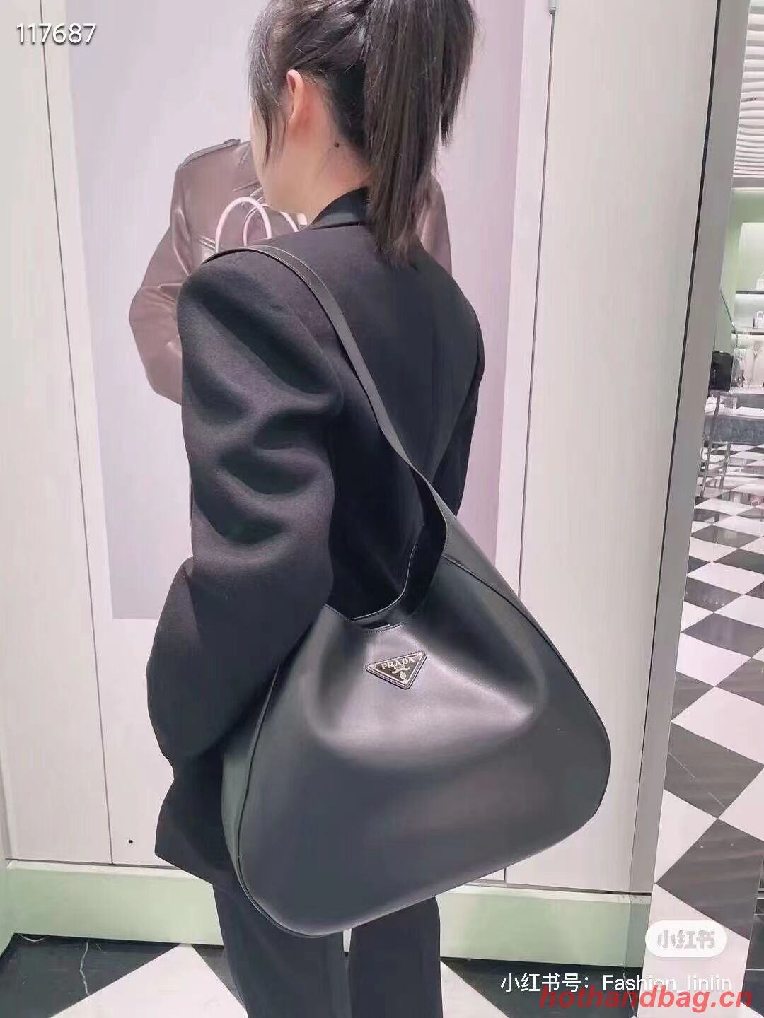 Prada leather shoulder bag 1AC281 black Prada leather shoulder bag 1AC281 black