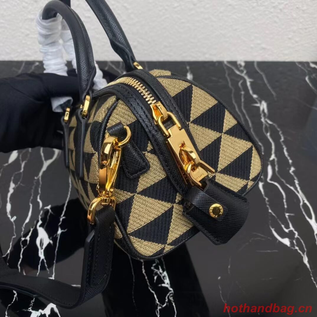 Prada Symbole embroidered jacquard fabric top-handle bag 1BB846 black Prada Symbole embroidered jacquard fabric top-handle bag 1BB846 black