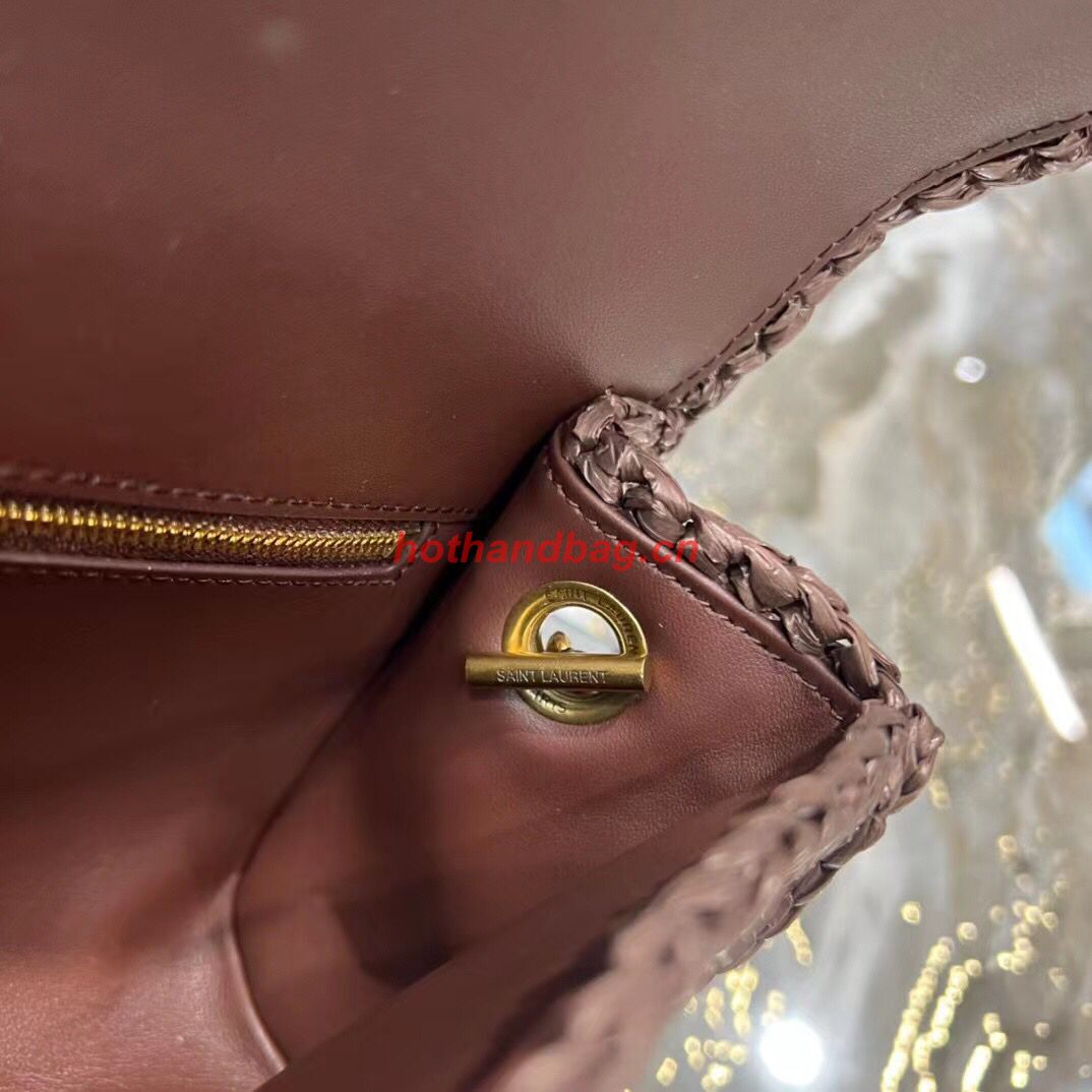 SAINT LAUREN KATE 99 CHAIN BAG WITH TASSEL IN RAFFIA Y664276 Coffee SAINT LAUREN KATE 99 CHAIN BAG WITH TASSEL IN RAFFIA Y664276 Coffee