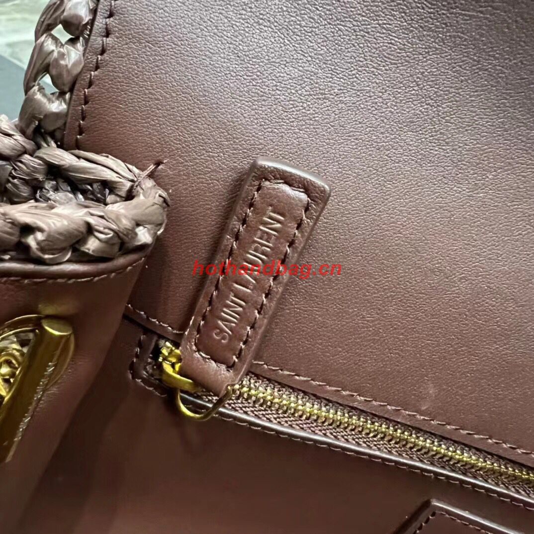 SAINT LAUREN KATE 99 CHAIN BAG WITH TASSEL IN RAFFIA Y664276 Coffee SAINT LAUREN KATE 99 CHAIN BAG WITH TASSEL IN RAFFIA Y664276 Coffee