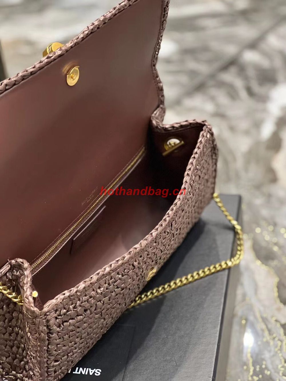 SAINT LAUREN KATE 99 CHAIN BAG WITH TASSEL IN RAFFIA Y664276 Coffee SAINT LAUREN KATE 99 CHAIN BAG WITH TASSEL IN RAFFIA Y664276 Coffee