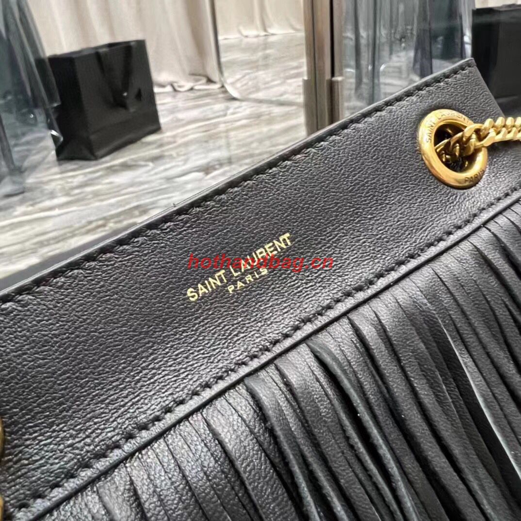 SAINT LAURENT SMALL CHAIN BAG IN SMOOTH LEATHER WITH FRINGES 683378 BLACK SAINT LAURENT SMALL CHAIN BAG IN SMOOTH LEATHER WITH FRINGES 683378 BLACK