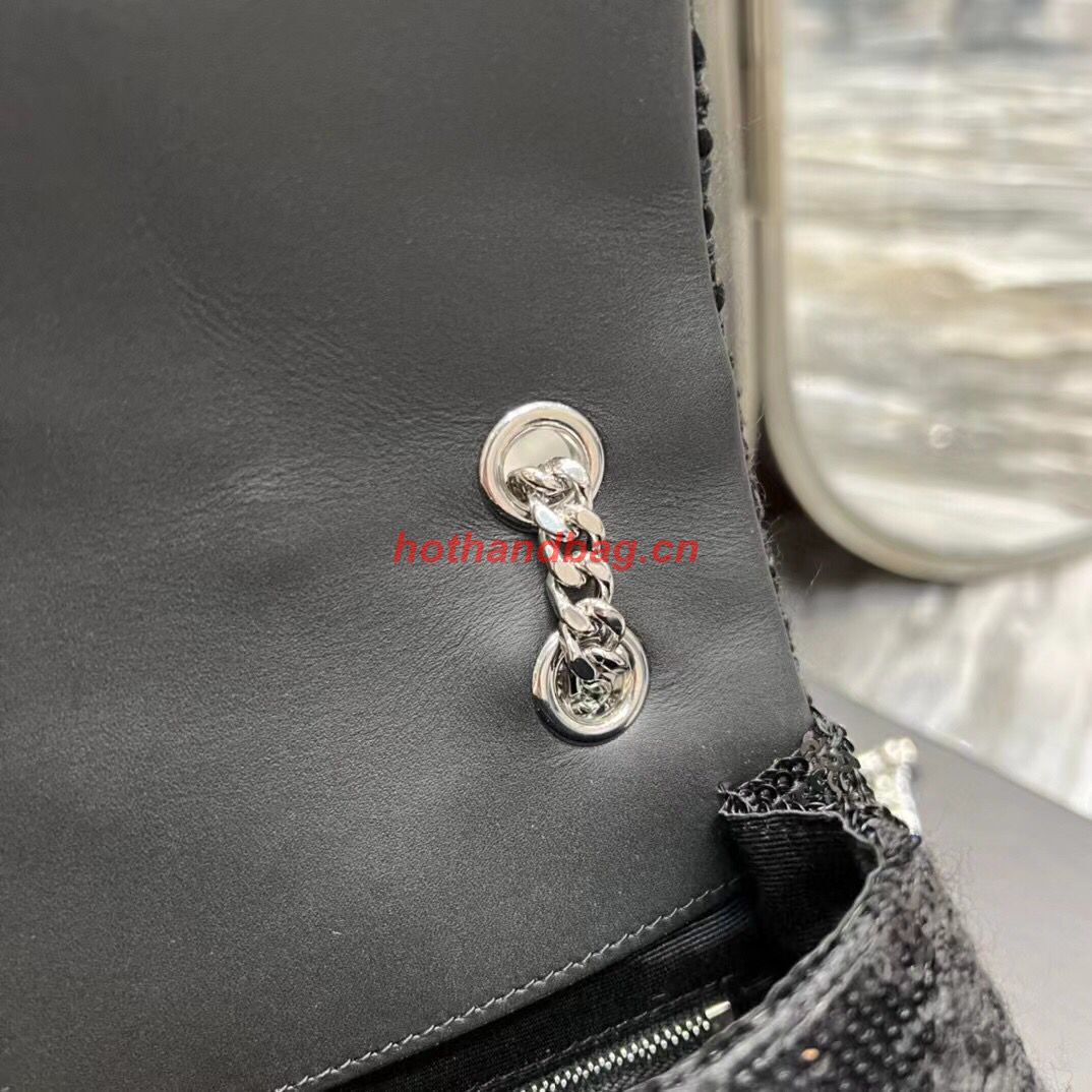 SAINT LAURENT JAMIE MEDIUM CHAIN BAG CARRE RIVE GAUCHE IN SEQUINS AND SEQUINED TWEED 515821 BLACK SAINT LAURENT JAMIE MEDIUM CHAIN BAG CARRE RIVE GAUCHE IN SEQUINS AND SEQUINED TWEED 515821 BLACK