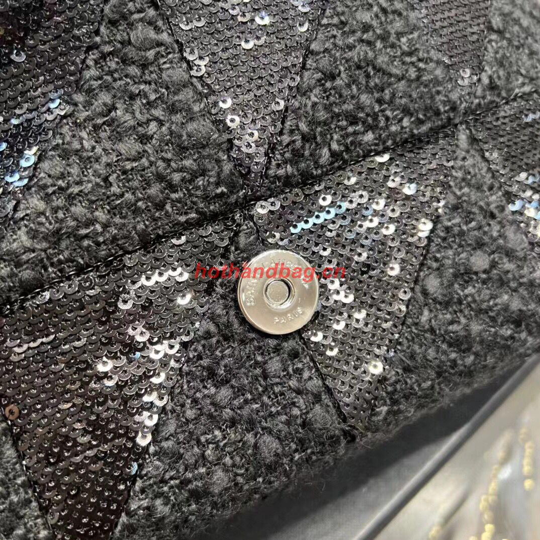 SAINT LAURENT JAMIE MEDIUM CHAIN BAG CARRE RIVE GAUCHE IN SEQUINS AND SEQUINED TWEED 515821 BLACK SAINT LAURENT JAMIE MEDIUM CHAIN BAG CARRE RIVE GAUCHE IN SEQUINS AND SEQUINED TWEED 515821 BLACK