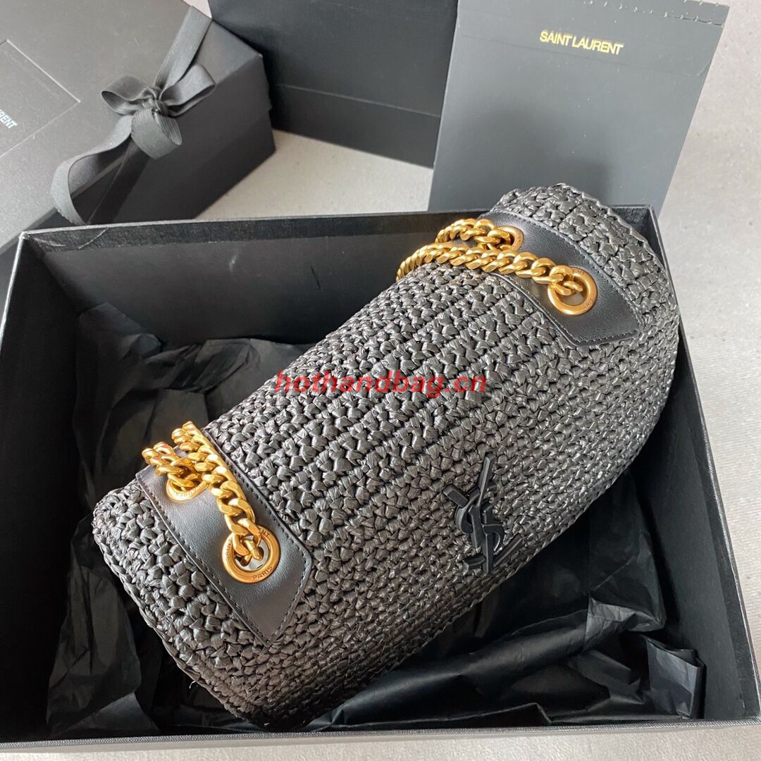 SAINT LAURENT NIKI MEDIUM CHAIN BAG IN RAFFIA 498894 BLACK SAINT LAURENT NIKI MEDIUM CHAIN BAG IN RAFFIA 498894 BLACK