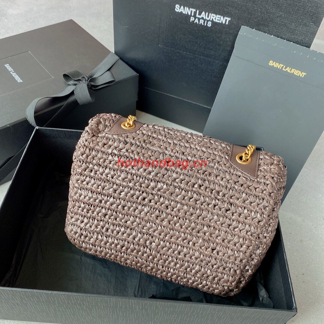 SAINT LAURENT NIKI SMALL CHAIN BAG IN RAFFIA 498892 Coffee SAINT LAURENT NIKI SMALL CHAIN BAG IN RAFFIA 498892 Coffee