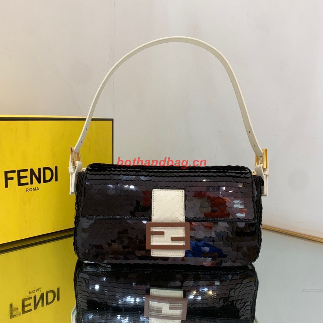 Fendi FF Baguette Gold Metal Sequin Embroidery Bag 2017 Black Fendi FF Baguette Gold Metal Sequin Embroidery Bag 2017 Black