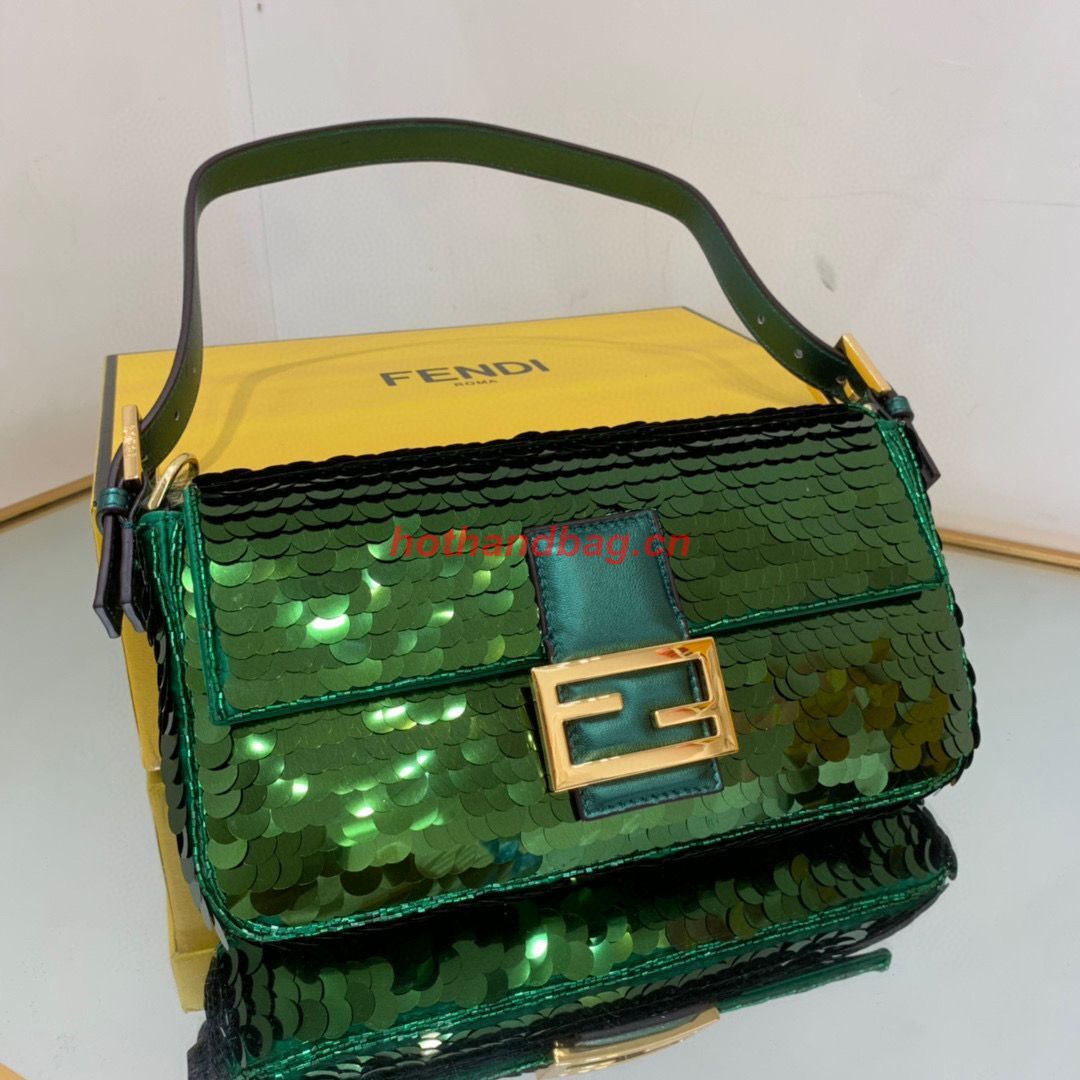 Fendi FF Baguette Gold Metal Sequin Embroidery Bag 2017 Green Fendi FF Baguette Gold Metal Sequin Embroidery Bag 2017 Green