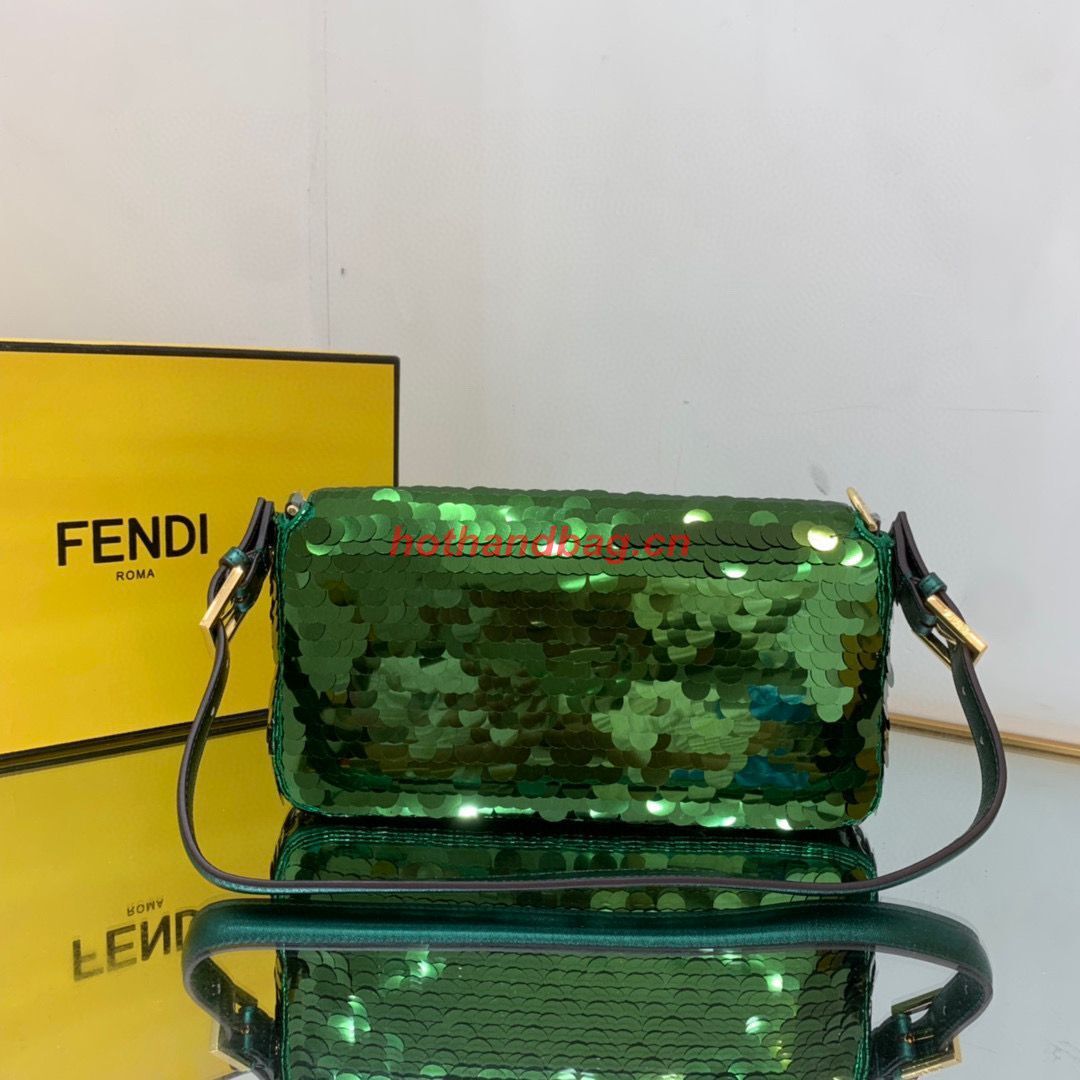 Fendi FF Baguette Gold Metal Sequin Embroidery Bag 2017 Green Fendi FF Baguette Gold Metal Sequin Embroidery Bag 2017 Green