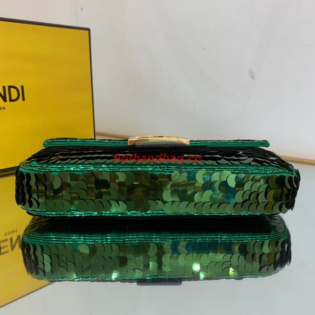 Fendi FF Baguette Gold Metal Sequin Embroidery Bag 2017 Green Fendi FF Baguette Gold Metal Sequin Embroidery Bag 2017 Green
