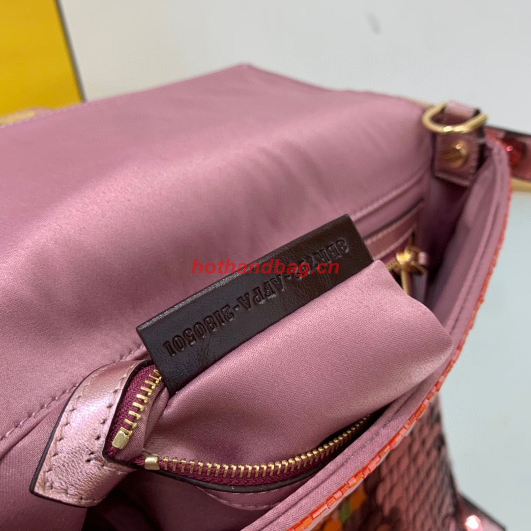 Fendi FF Baguette Gold Metal Sequin Embroidery Bag 2017 Wine Fendi FF Baguette Gold Metal Sequin Embroidery Bag 2017 Wine