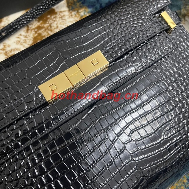 SAINT LAURENT MANHATTAN SHOULDER BAG IN CROCODILE-EMBOSSED SHINY LEATHER 579271 BLACK