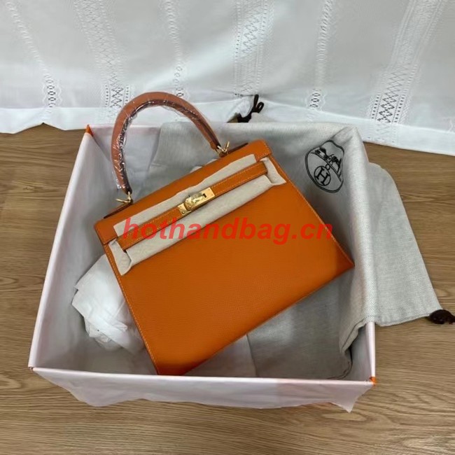 Hermes Kelly 25cm Shoulder Bags Epsom KL2755 orange&gold-Tone Metal