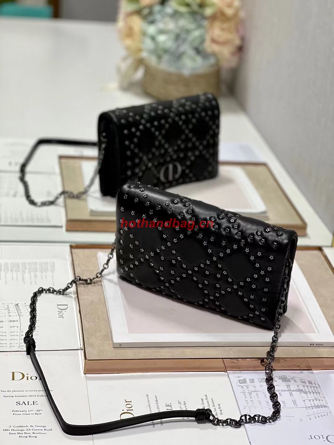 DIOR CARO MACROCANNAGE POUCH Macrocannage Calfskin with Star Motif S5135BB black DIOR CARO MACROCANNAGE POUCH Macrocannage Calfskin with Star Motif S5135BB black