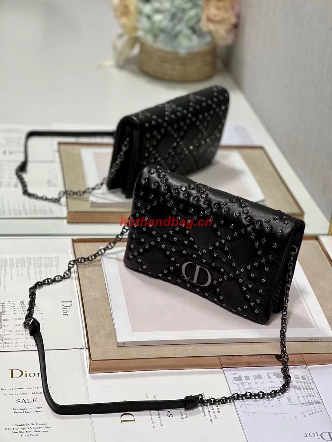 DIOR CARO MACROCANNAGE POUCH Macrocannage Calfskin with Star Motif S5135BB black DIOR CARO MACROCANNAGE POUCH Macrocannage Calfskin with Star Motif S5135BB black