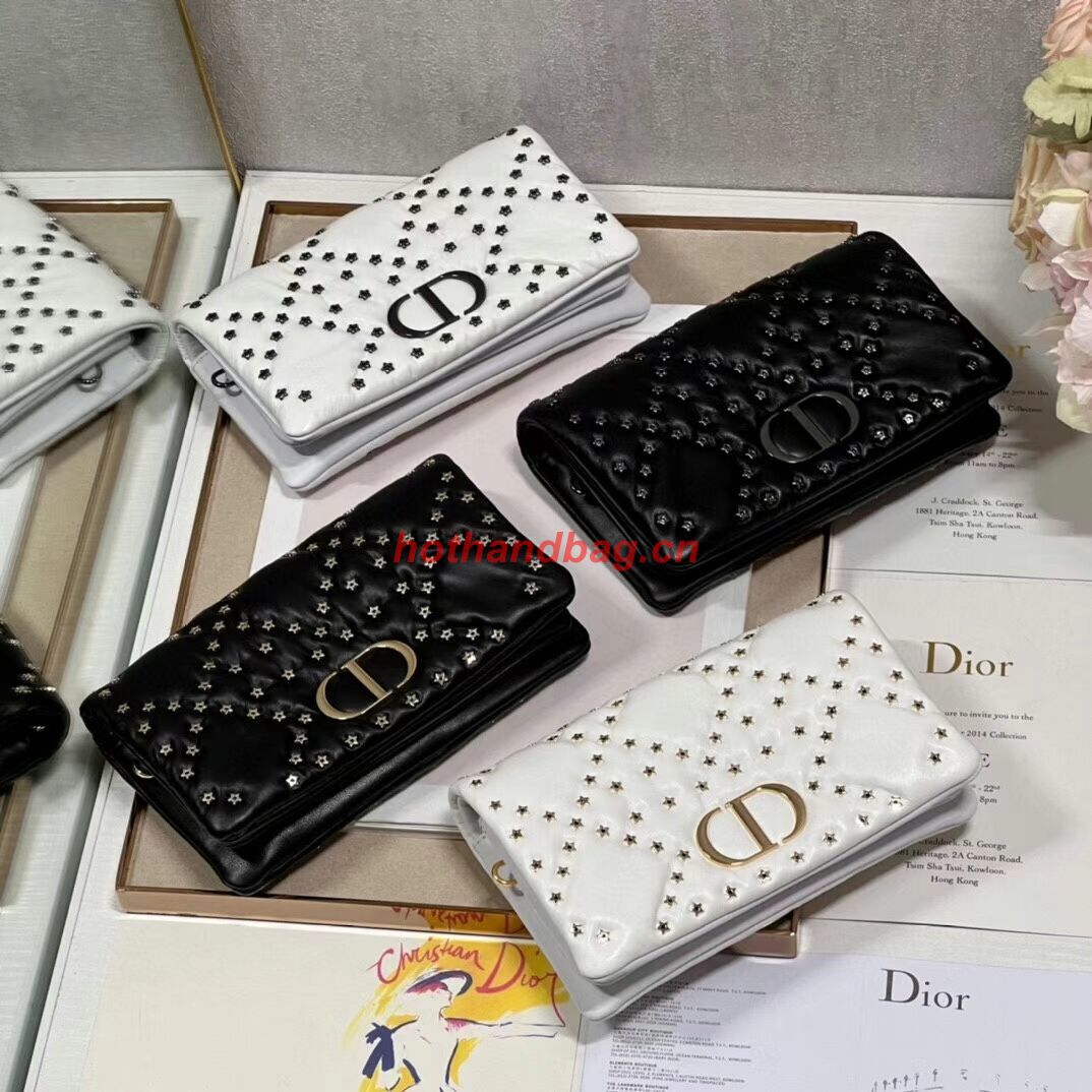 DIOR CARO MACROCANNAGE POUCH Macrocannage Calfskin with Star Motif S5135UNH black&gold DIOR CARO MACROCANNAGE POUCH Macrocannage Calfskin with Star Motif S5135UNH black&gold