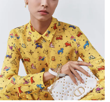 DIOR CARO MACROCANNAGE POUCH Macrocannage Calfskin with Star Motif S5135UNH white&gold DIOR CARO MACROCANNAGE POUCH Macrocannage Calfskin with Star Motif S5135UNH white&gold