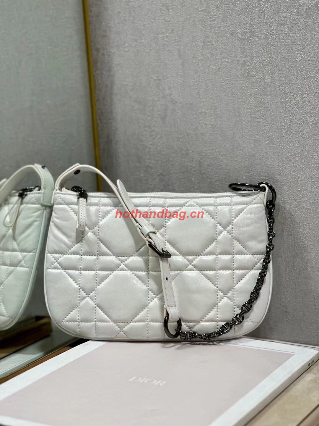 MINI DIOR CARO TULIP BAG Latte Quilted Macrocannage Calfskin S5139BN