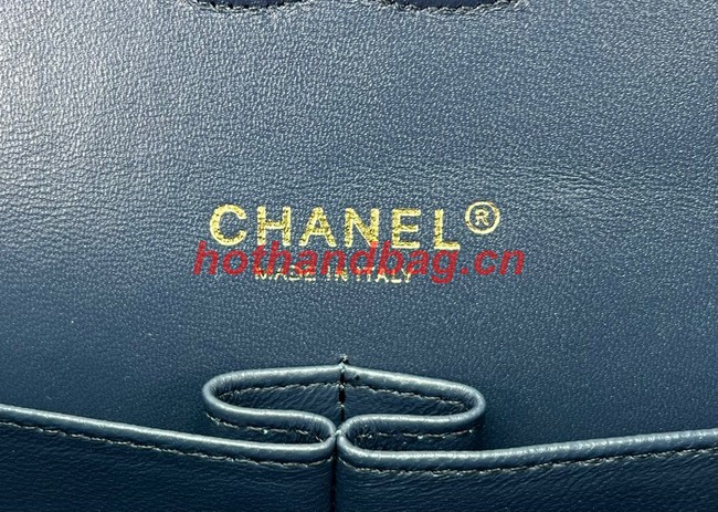Chanel CLASSIC HANDBAG Printed Denim & Gold-Tone Metal A01116 Dark Blue