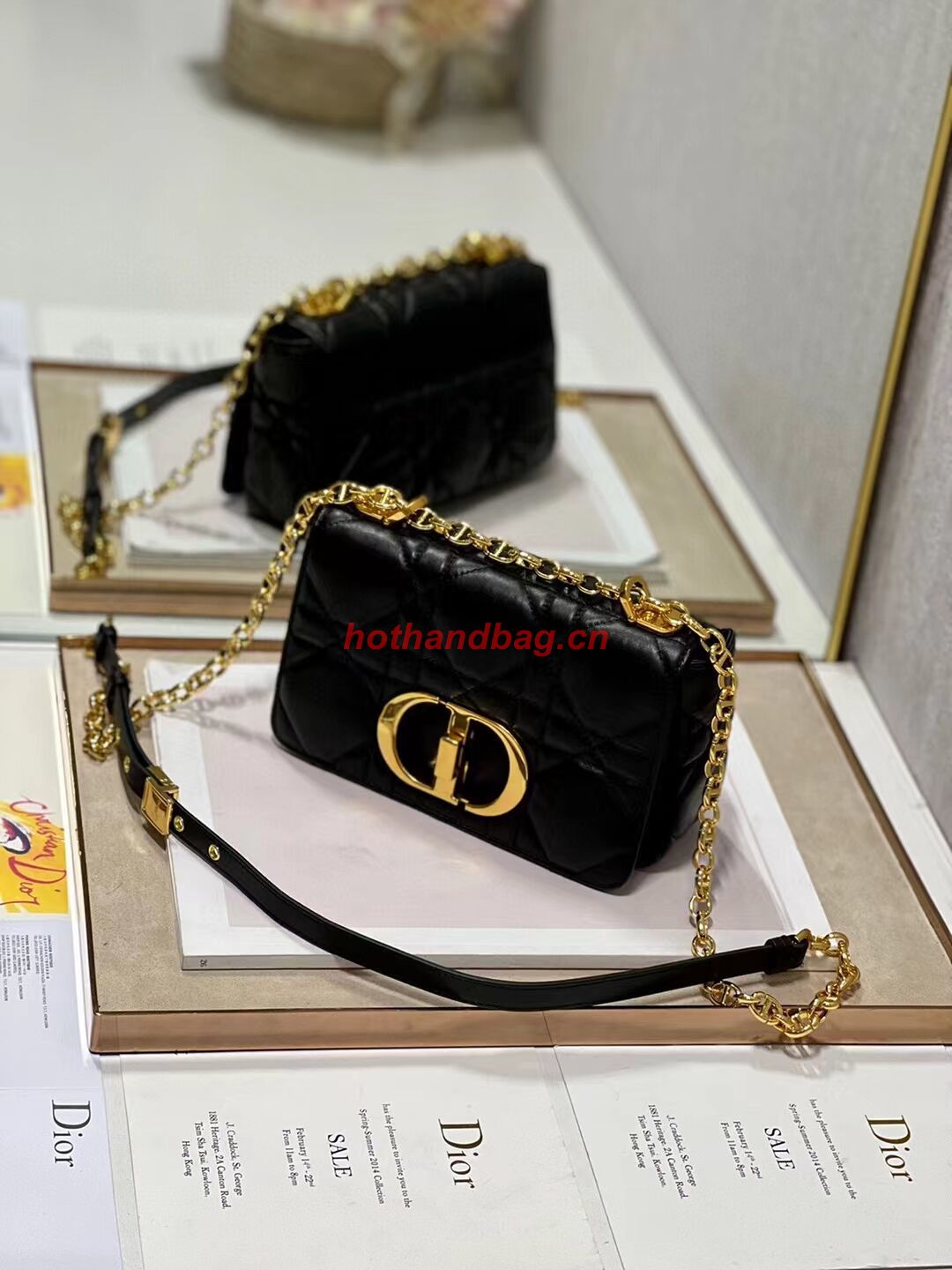 SMALL DIOR CARO BAG Supple Cannage Calfskin M9241U black&gold SMALL DIOR CARO BAG Supple Cannage Calfskin M9241U black&gold