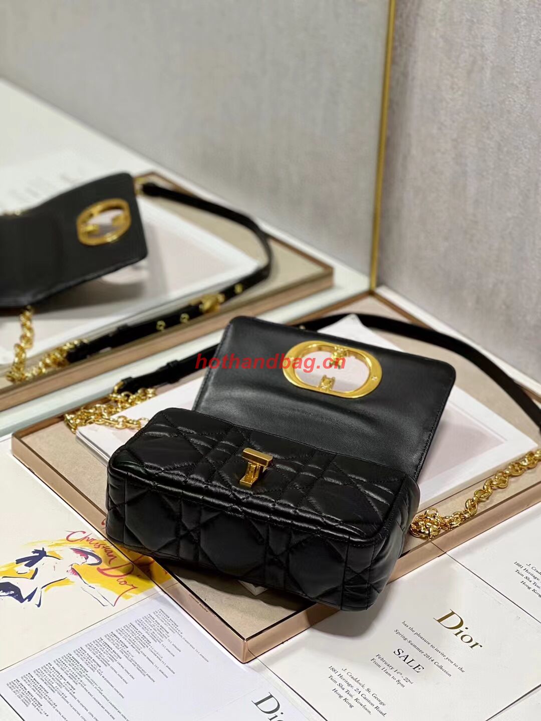 SMALL DIOR CARO BAG Supple Cannage Calfskin M9241U black&gold SMALL DIOR CARO BAG Supple Cannage Calfskin M9241U black&gold