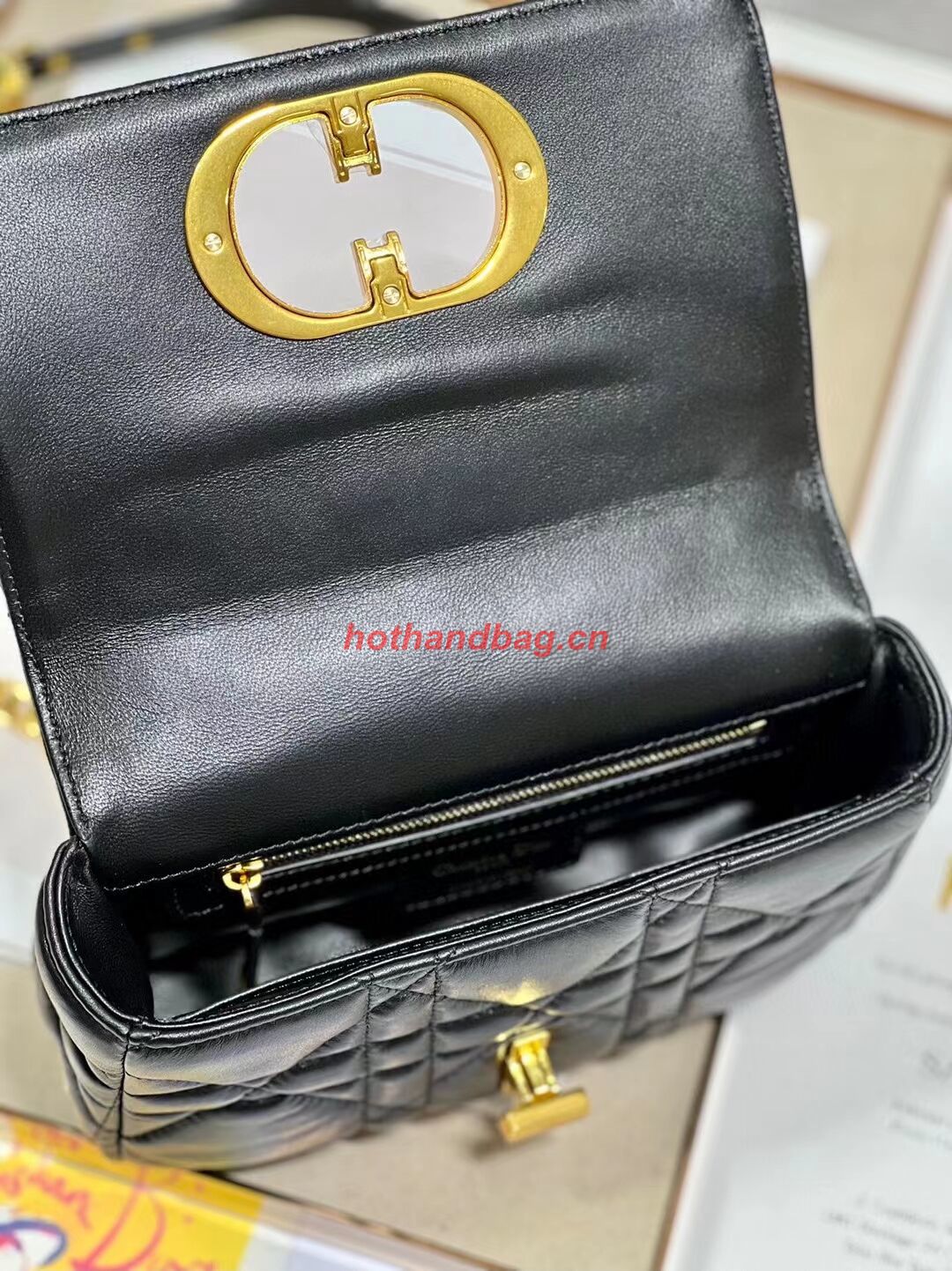 SMALL DIOR CARO BAG Supple Cannage Calfskin M9241U black&gold SMALL DIOR CARO BAG Supple Cannage Calfskin M9241U black&gold