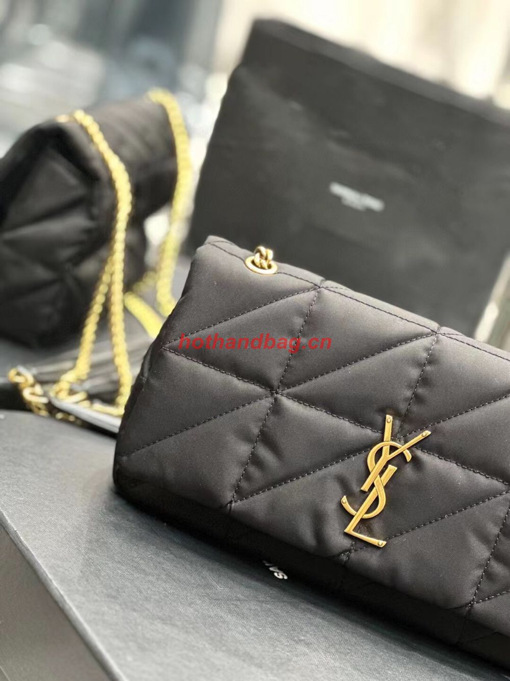 SAINT LAUREN JAMIE MEDIUM CHAIN BAG CARRE RIVE GAUCHE IN Re-Nylon Y758291 BLACK SAINT LAUREN JAMIE MEDIUM CHAIN BAG CARRE RIVE GAUCHE IN Re-Nylon Y758291 BLACK