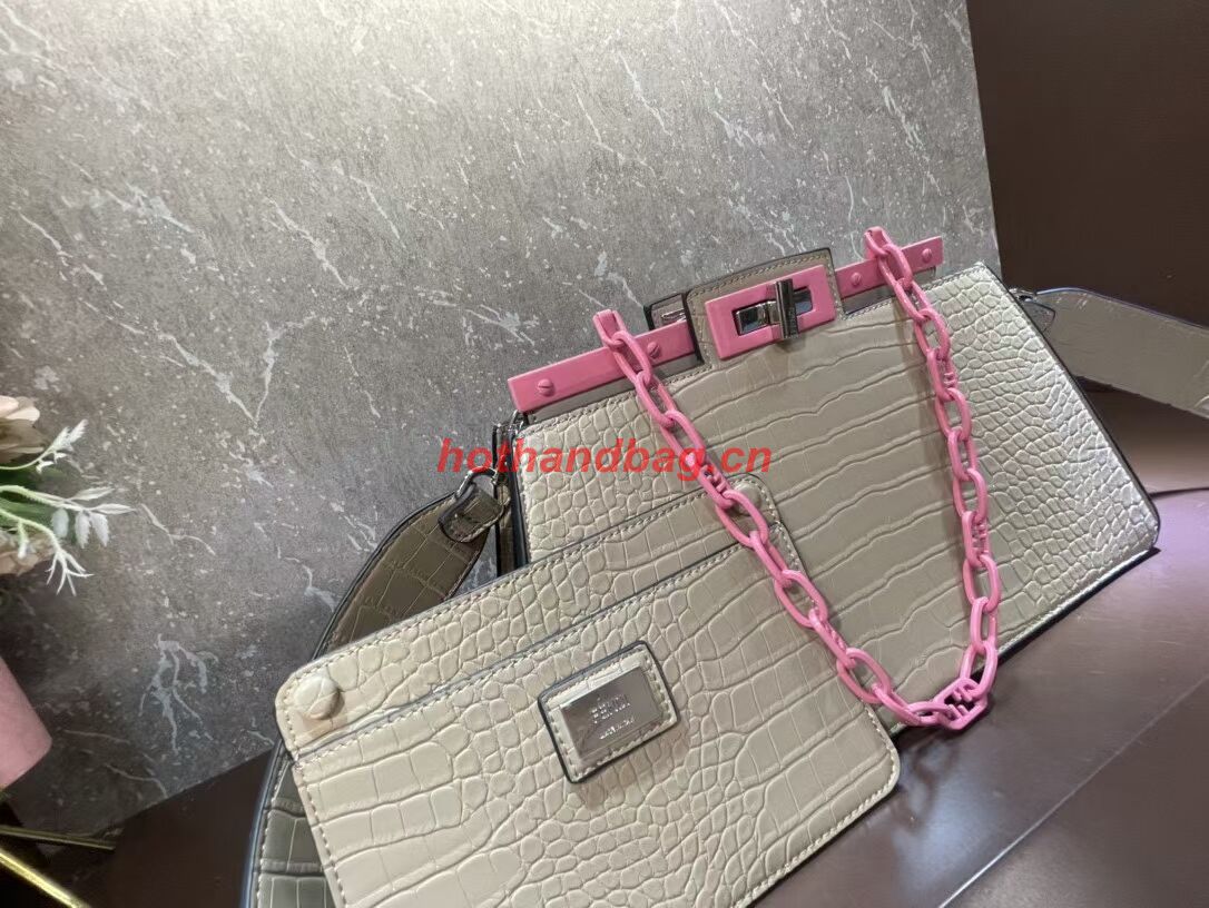 Fendi Peekaboo Cut Medium Alligator pattern bag 8BN340 GRAY Fendi Peekaboo Cut Medium Alligator pattern bag 8BN340 GRAY