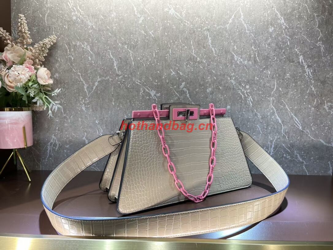 Fendi Peekaboo Cut Medium Alligator pattern bag 8BN340 GRAY Fendi Peekaboo Cut Medium Alligator pattern bag 8BN340 GRAY